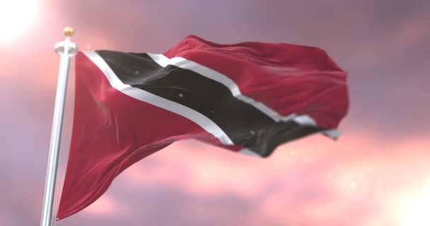 Trinidad Och Tobagos Flagga Vajande Vinden Långsamt Vid Solnedgången Loop — Stockvideo