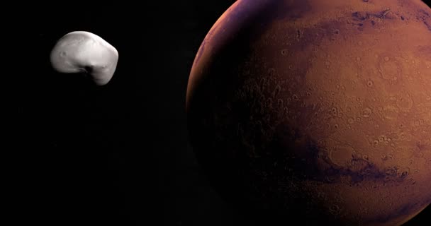 Luna Marciana Deimos Marte Orbitando Alrededor Del Planeta Marte — Vídeos de Stock
