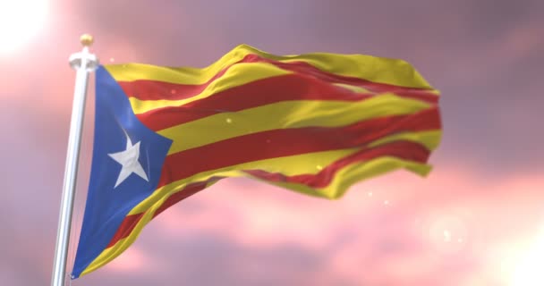 Estelada Blava Bandeira Acenando Vento República Catalunha Lento Pôr Sol — Vídeo de Stock