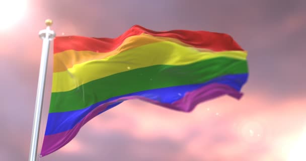 Regenboogvlag Lgbt Pride Vlag Gay Pride Vlag Zwaaien Bij Zonsondergang — Stockvideo