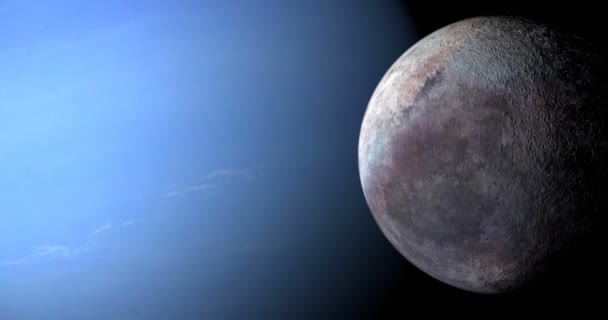 Спутниковый Тритон Вращается Вокруг Планеты Нептун Ретроградной Орбите — стоковое видео