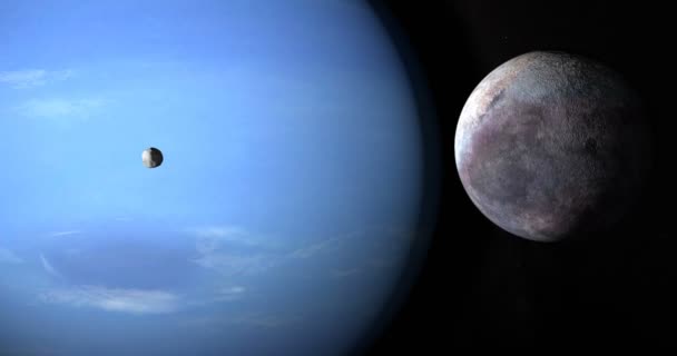 围绕海王星行星运行的卫星蛋白质和特里顿 — 图库视频影像