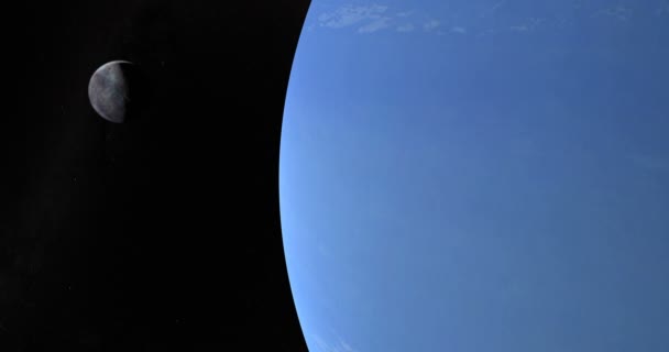 Satellit Triton Som Kretsar Kring Neptunus Planet Retrograd Bana — Stockvideo