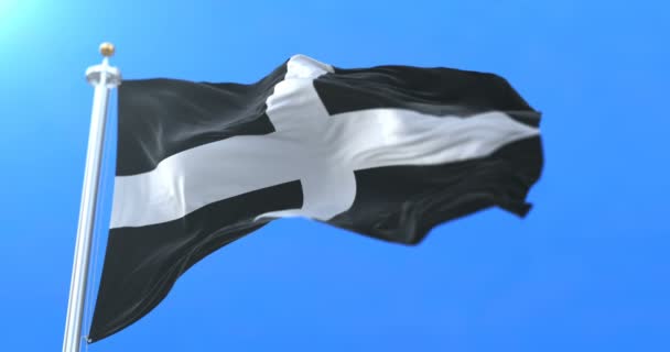 Σημαία Της Αγγλική Κομητεία Της Κορνουάλης Στη Νότια Δυτική Αγγλία — Αρχείο Βίντεο