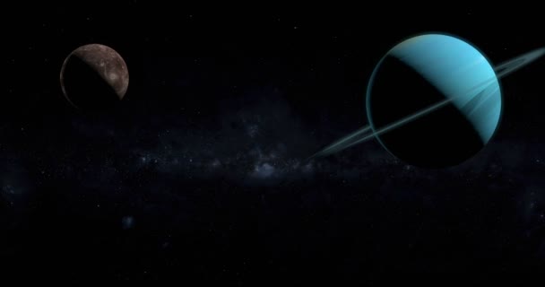 Következő Reptér Környékén Uránusz Bolygó Világűrben Keringő Titania Hold — Stock videók
