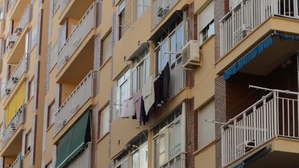 Clothes Hanged Dry Facade Big Building — Stock Video