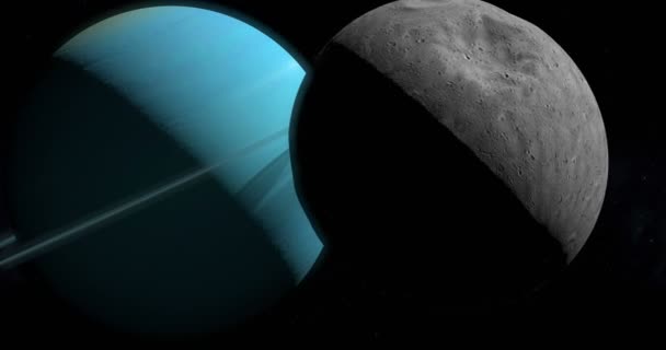 Пуцьк Супутник Супутник Урана Обертаються Навколо Планету Уран Космічному Просторі — стокове відео