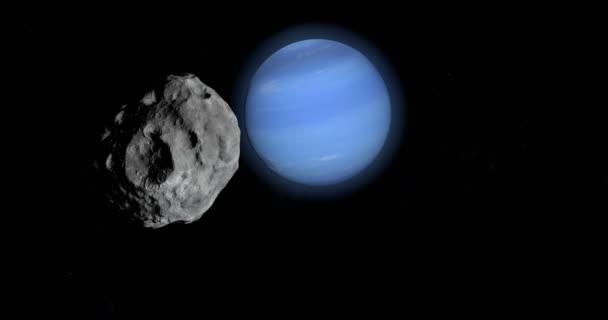 Спутниковый Нереид Вращающийся Вокруг Планеты Нептун Открытом Космосе — стоковое видео