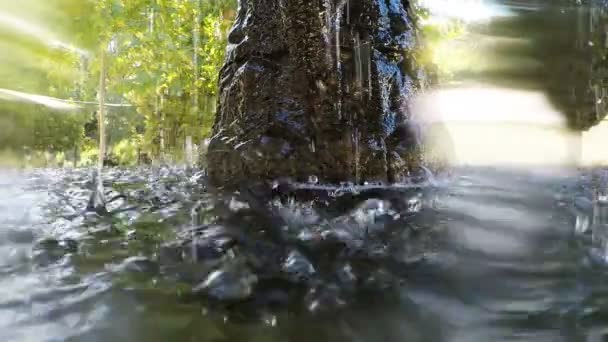 Woda Spada Fontannie Rock Powolny — Wideo stockowe