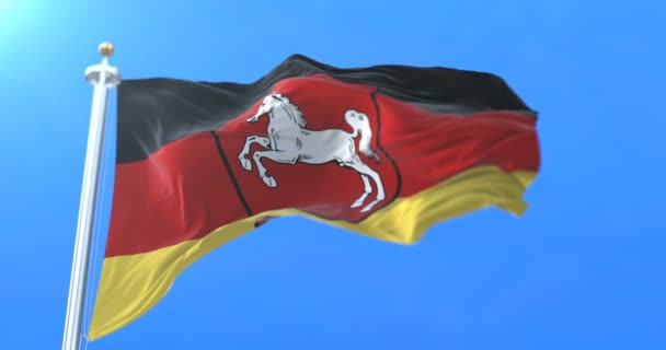 Σημαία Του Ομόσπονδου Κράτους Της Κάτω Σαξονίας Στη Γερμανία Βρόχου — Αρχείο Βίντεο