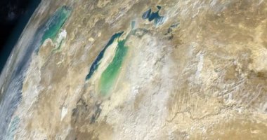 Dünya gezegeni, Kazakistan ve Özbekistan, uzaydan gelen hava görünümünü ve Kuzey arasında Aral Denizi