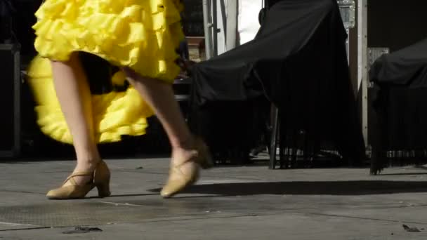 Spanish Flamenco Dancer Dancing Tablao Stage Sunny Day — Stock Video