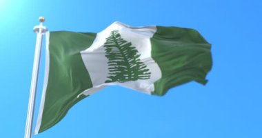 Norfolk Adası, sallayarak bayrak yavaş mavi gökyüzü, Avustralya Rüzgar. Döngü