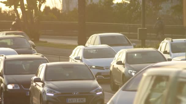 Verkehr Der Stadt Bei Sonnenuntergang — Stockvideo