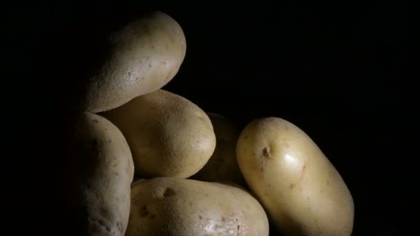 Papas Vegetales Girando Sobre Fondo Negro Solanum Tuberosum — Vídeos de Stock