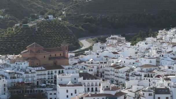 Weiße Häuser Und Kirche Einem Panoramablick Auf Torrox — Stockvideo