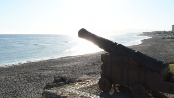 Old Cannon Old Fortress Coast Mediterranean Sea Sunset — Stock Video