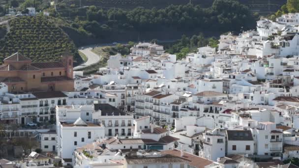 Case Bianche Chiesa Una Vista Panoramica Una Tipica Città Mediterranea — Video Stock