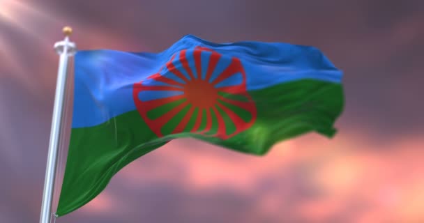 Flagge Des Romanischen Volkes Bei Sonnenuntergang Schleife — Stockvideo