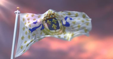 Fransa 'nın ilk Kraliyet Standardı, beyaz Bourbon bayrağı, gün batımında el sallıyor. Döngü