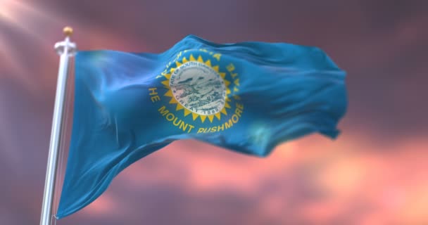 Flag American State South Dakota Waving Wind Sunset Loop — 비디오