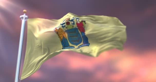 Flag New Jersey State Sunset Region United States Loop — Vídeo de stock