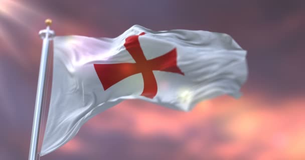 Flaga Templariuszy Zachodzie Słońca Pętla — Wideo stockowe