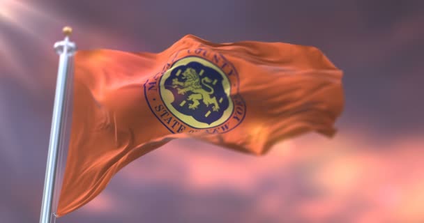 Flagge Des Kreises Nassau Bei Sonnenuntergang Bundesstaat New York Den — Stockvideo