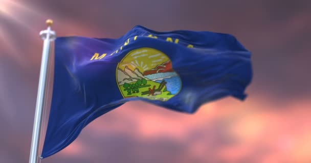 Zászló Montana Állam Naplementekor Régió Egyesült Államok Hurok — Stock videók