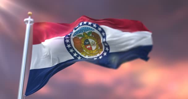 Vlag Van Missouri Staat Bij Zonsondergang Regio Van Verenigde Staten — Stockvideo