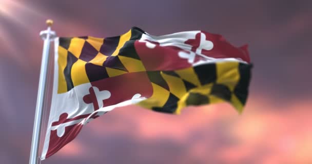 Maryland State Flagga Vid Solnedgången Region Usa Loop — Stockvideo