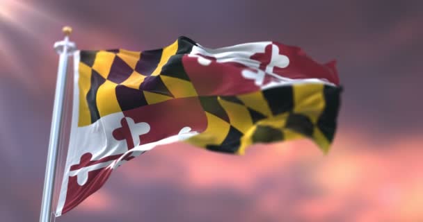 Bandera Del Estado Maryland Atardecer Región Los Estados Unidos Lazo — Vídeo de stock