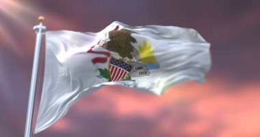 Amerika 'nın Illinois eyaletinin bayrağı gün batımında, Birleşik Devletler Bölgesi - döngü