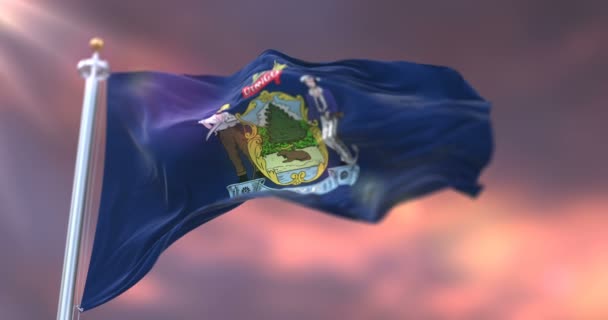 Flagga Amerikanska Delstaten Maine Vid Solnedgången Region Usa Loop — Stockvideo