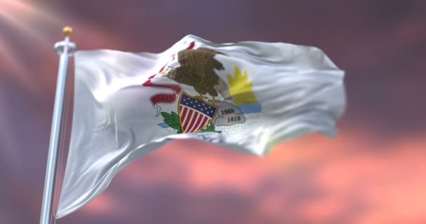Σημαία Της Πολιτείας Του Ιλινόις Ηλιοβασίλεμα Περιοχή Των Ηνωμένων Πολιτειών — Αρχείο Βίντεο