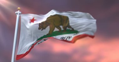 Kaliforniya bayrağı, Birleşik Devletler bölgesi, gün batımında dalgalanan - döngü