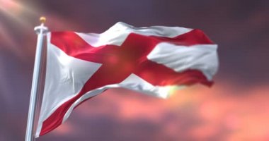 Alabama eyaleti bayrağı, Birleşik Devletler bölgesi, gün batımında dalgalanan - döngü