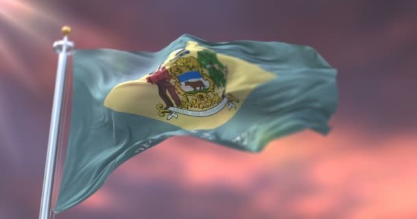 日落时美国特拉华州的国旗 — 图库视频影像