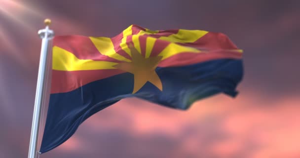 Flagge Des Bundesstaates Arizona Region Der Vereinigten Staaten Bei Sonnenuntergang — Stockvideo