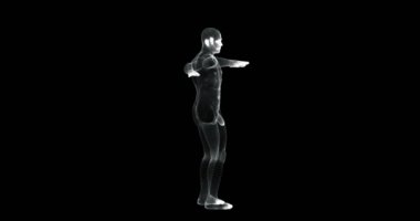 Hologram temsil ekranı 3d insan vitruvian pozisyonda dönen - döngü