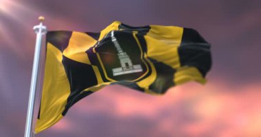 Gün batımında Baltimore bayrağı, Amerika Birleşik Devletleri 'nde Maryland şehri - döngü