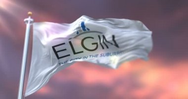 Gün batımında Elgin bayrağı, Amerika Birleşik Devletleri Illinois şehri - döngü