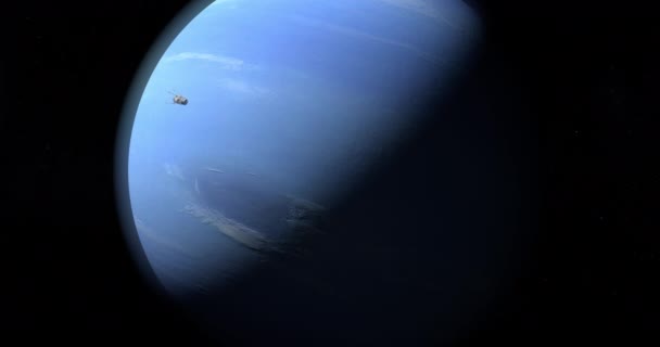 Vesmírná loď letící na oběžné dráze na povrchu planety Neptun