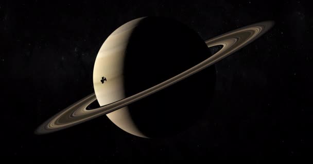 Satélite Espacial Orbitando Redor Planeta Saturno — Vídeo de Stock