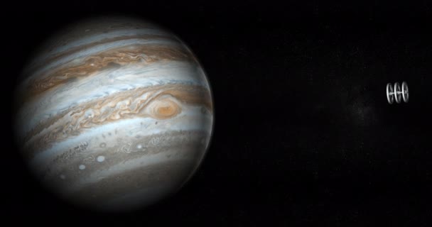 Spaceship Approaching Jupiter Planet — Stok video