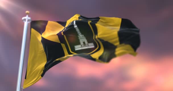 美国马里兰市日落时的巴尔的摩旗 — 图库视频影像