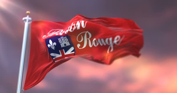 Flagge Des Baton Rouge Bei Sonnenuntergang Louisiana Den Vereinigten Staaten — Stockvideo