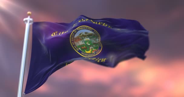 Flagge Von Bridgeport Bei Sonnenuntergang Connecticut City Vereinigte Staaten Von — Stockvideo