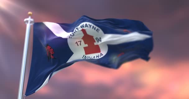 Zászló Fort Wayne Naplementekor Város Indiana Amerikai Egyesült Államokban Loop — Stock videók