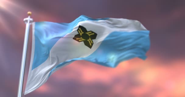 Флаг Мэдисона Закате Город Висконсин Соединенных Штатах Америки Петля — стоковое видео